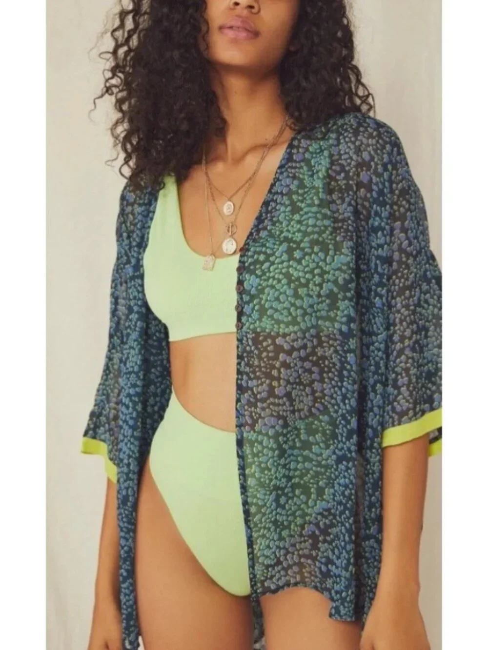 NWT FREE PEOPLE Sz M SLEEPIN IN PRINTED SLEEP SHIRT Swim Cover Up.   V
